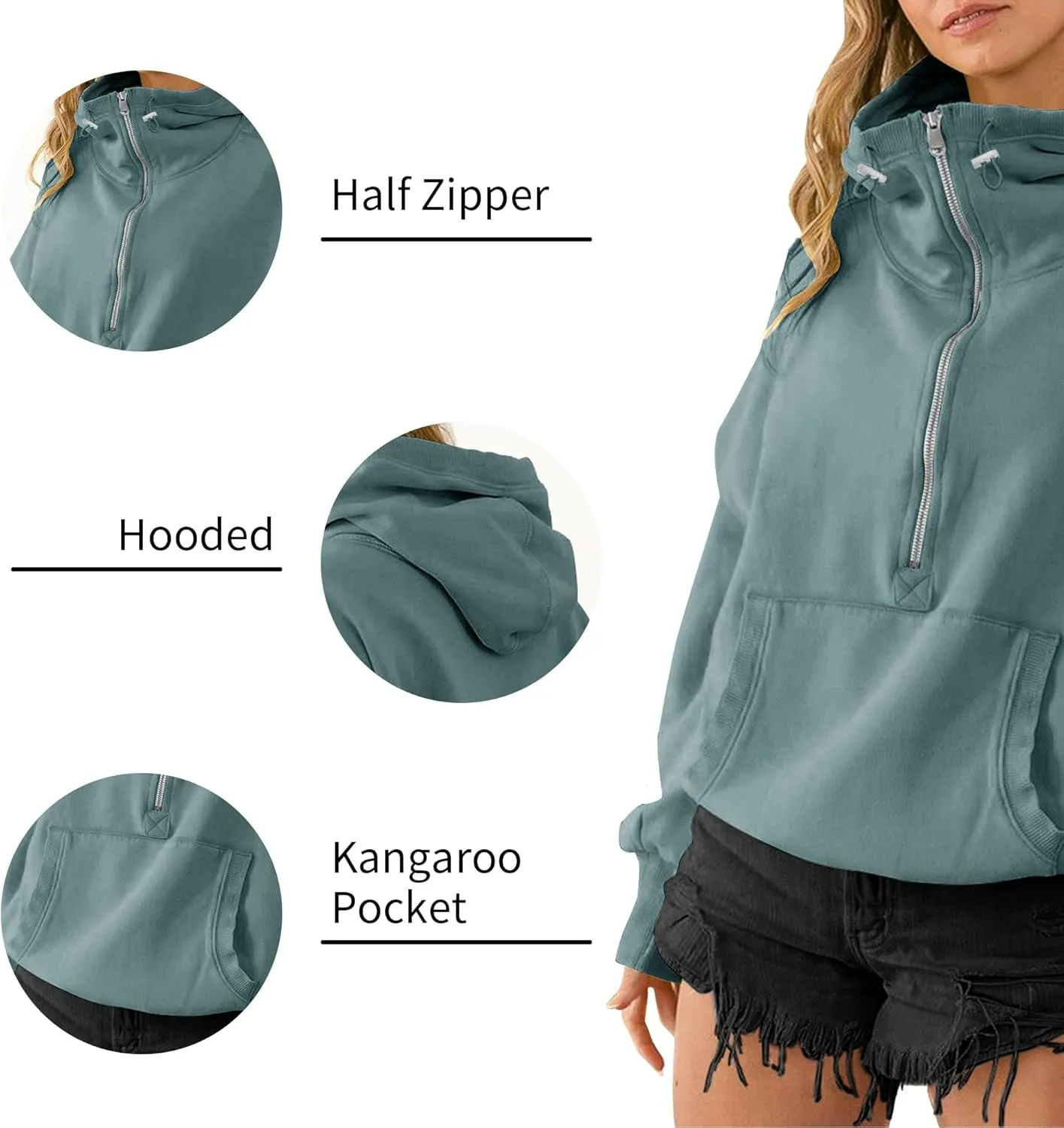 TBA High Neck Hoodies for Women Oversized Half Zip Drawstring Y2K Pullover Sweater Casual Long Sleeve Sweatshirt with Pockets