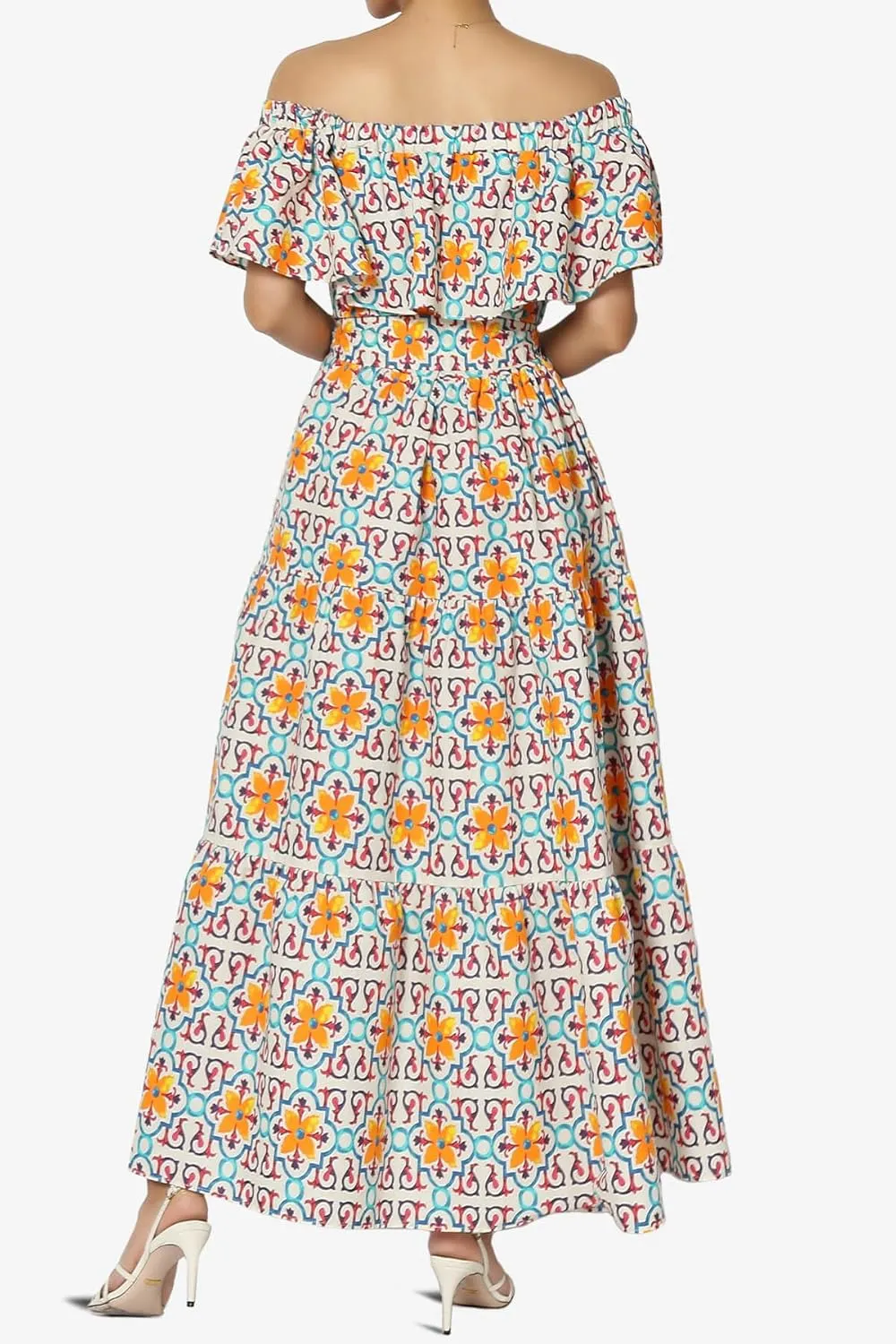 TheMogan Women's Ruffle Off Shoulder Tiered A-Line Long Maxi Dress W Tie Belt Casual Summer