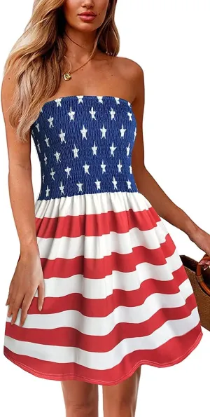 TICBRY Tube Dress for Womens Summer Beach Casual Strapless Boho Smocked Cover Ups Dress