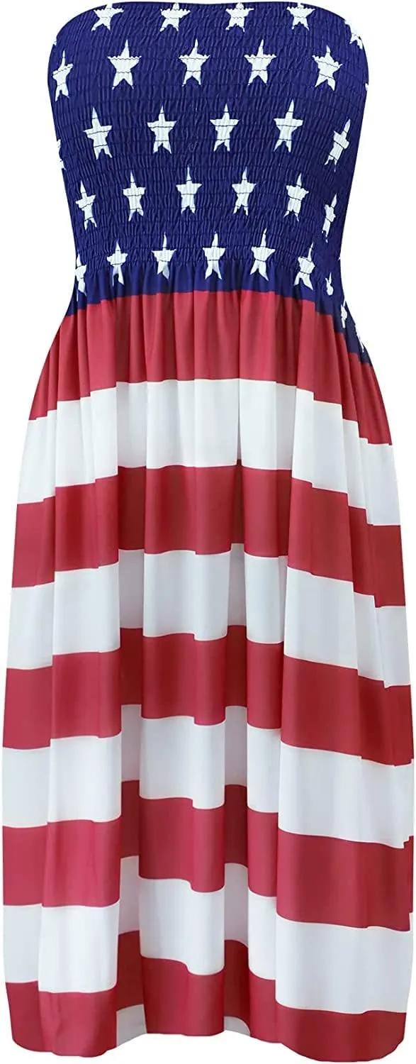 TICBRY Tube Dress for Womens Summer Beach Casual Strapless Boho Smocked Cover Ups Dress