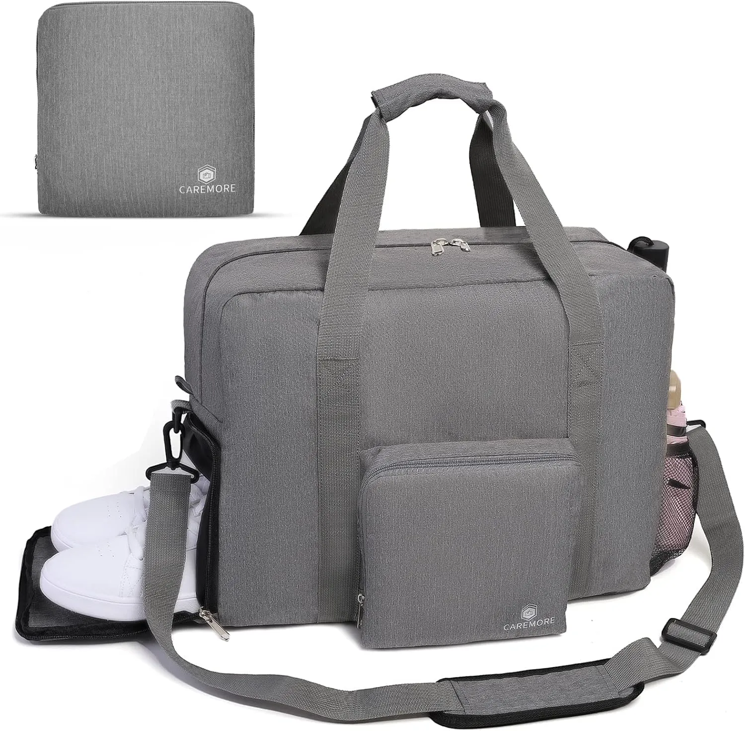 Travel duffel Gym Bag with Shoe Compartment, Foldable Underseat Carry On Bag for Spirit Airlines Personal Item Bag 18X14X8, Swim Sports Gym Bags for Men Women Weekend Overnight Bag Waterproof Material