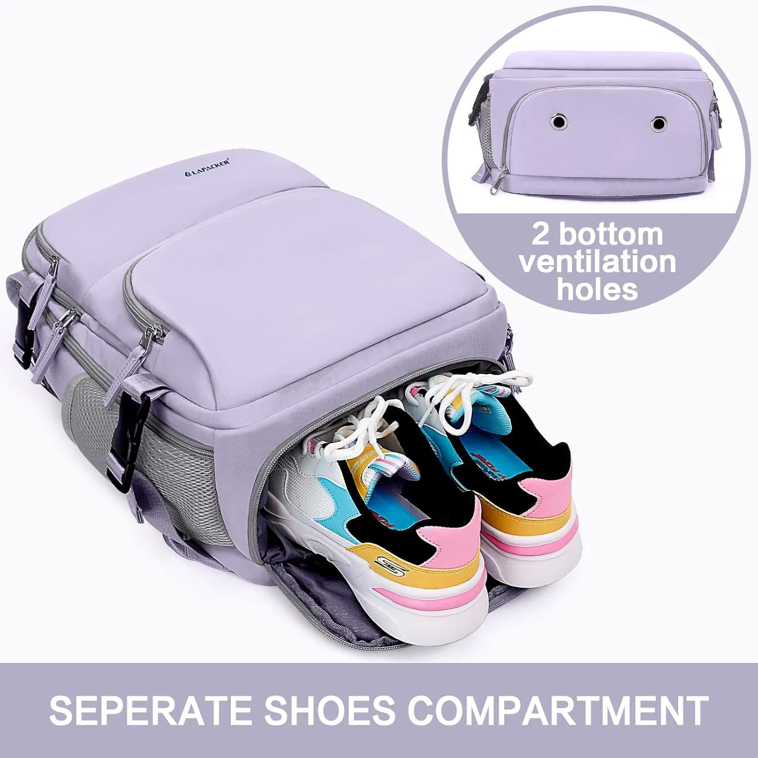 Travel Laptop Backpack Men Women,Business Anti Theft Carry On Backpacks with USB Charging Port Shoe Compartment Airline Approved,College Rucksack Fits 15.6 Inch Laptop & Notebook,Gray Purple