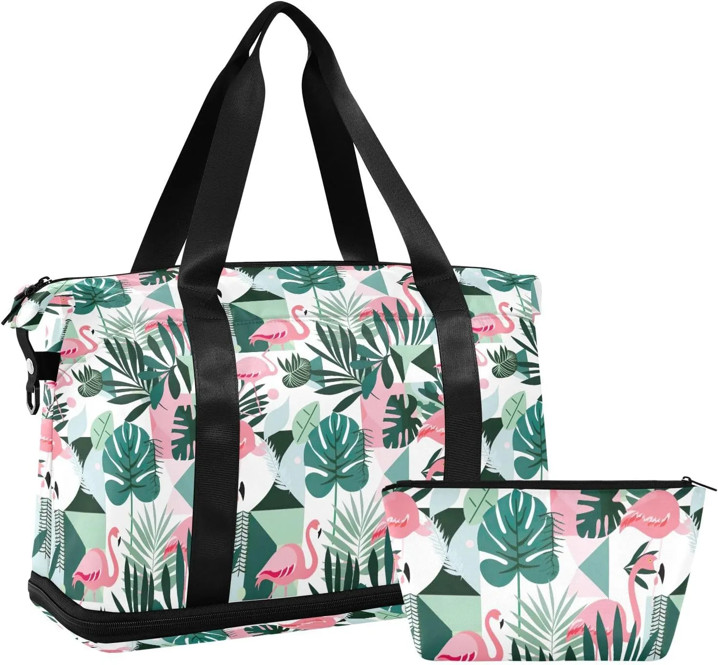 Tropical Flamingo Sports Gym Bag with Waterproof Dry Wet Pocket, Travel Duffel Bag for Women MenWorkout Bag Fits Yoga, Swimming