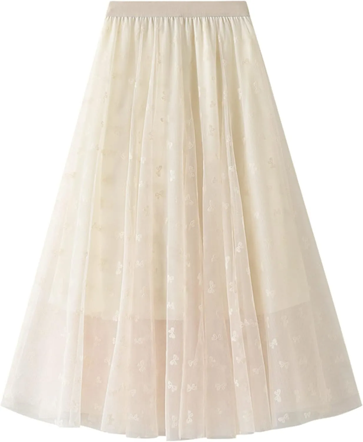 Tulle Skirts for Women High Waist Layered Floral Print Embroidery Mesh A-Line Skirt Party Dress