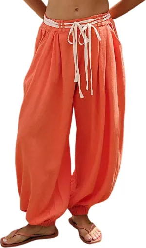 UANEO Womens Wide Leg Pants Casual Loose Harem Linen Pants Trousers with Pockets