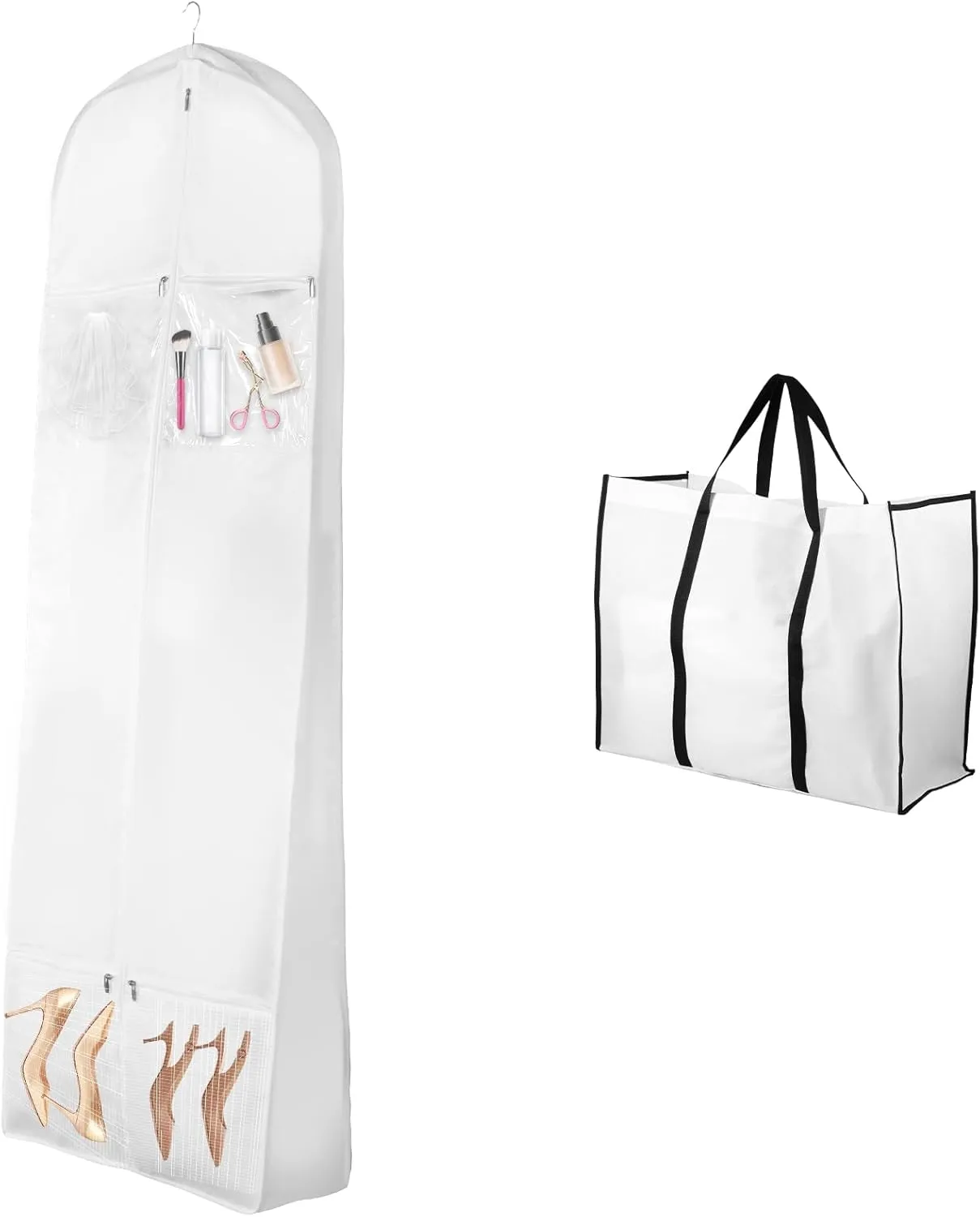 US Wedding Dress Garment Bag with Bride Tote Bag 70inch Dress Cover Portable Wedding Dress Storage Bag 4 Zipper Pockets Bride Gowns Bag Foldable Garment Storage Bag Waterproof Dress Carrier Bag for Wo