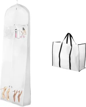 US Wedding Dress Garment Bag with Bride Tote Bag 70inch Dress Cover Portable Wedding Dress Storage Bag 4 Zipper Pockets Bride Gowns Bag Foldable Garment Storage Bag Waterproof Dress Carrier Bag for Wo