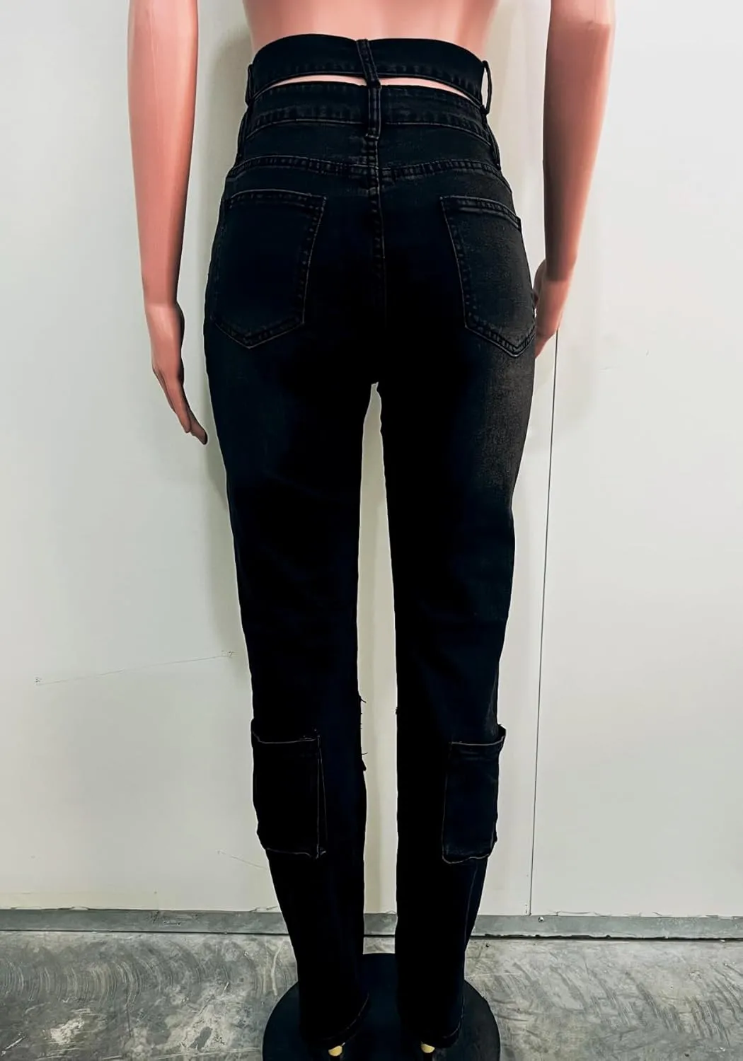 Vaceky High Waisted Cargo Jeans Women Cutout Criss Cross Waist Stretchy Denim Pants