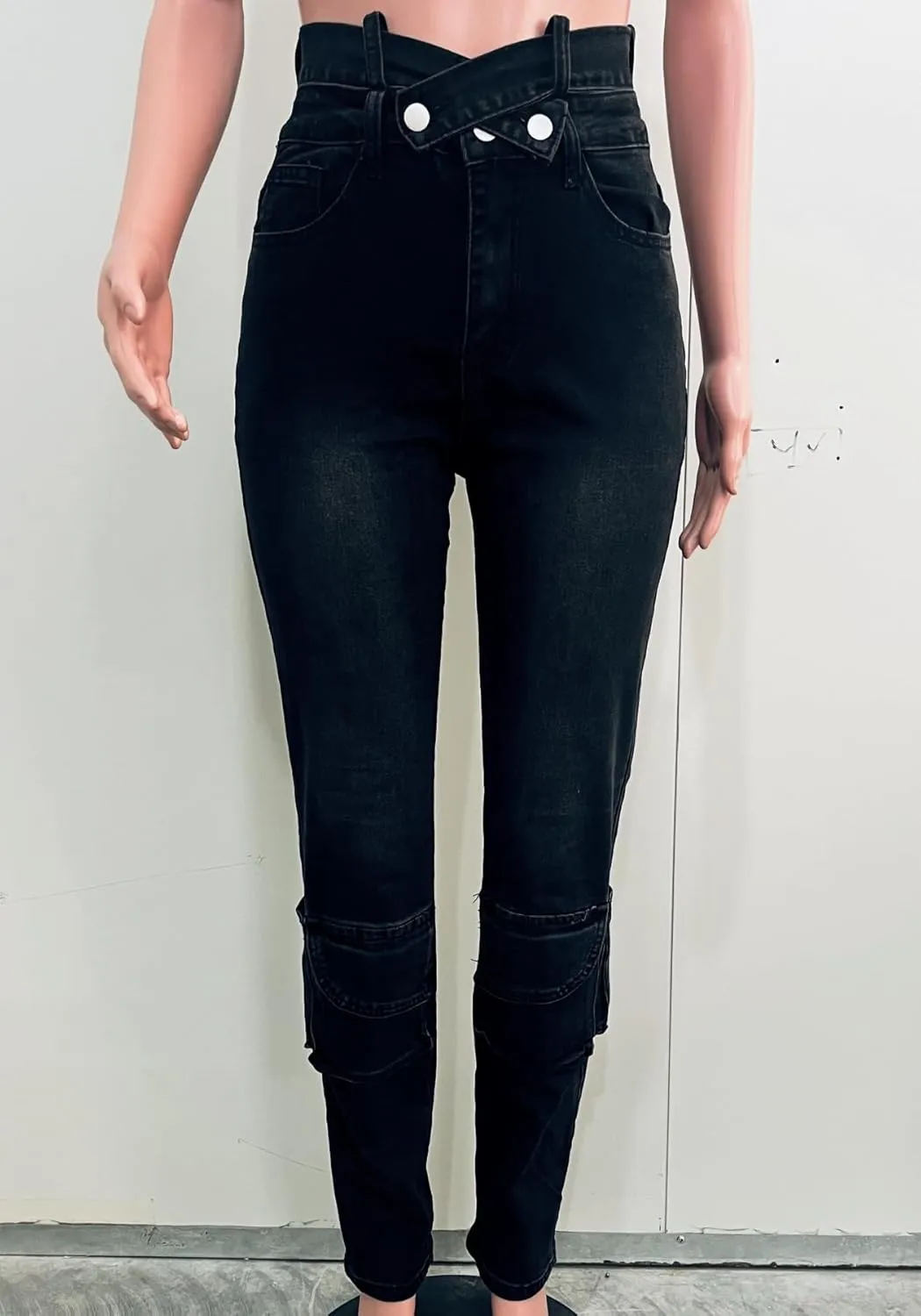 Vaceky High Waisted Cargo Jeans Women Cutout Criss Cross Waist Stretchy Denim Pants