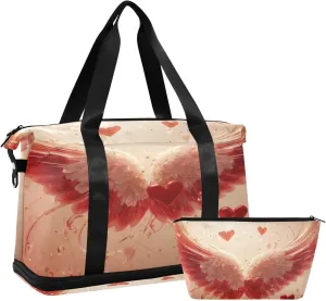 Valentine Heart Wings Sports Gym Bag with Waterproof Dry Wet Pocket, Travel Duffel Bag for Women MenWorkout Bag Fits Yoga, Swimming