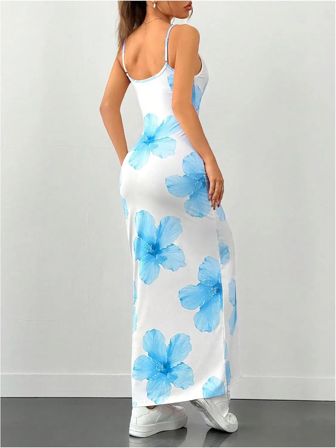 Verdusa Women's Floral Print Vacation Maxi Bodycon Dress Ssummer Long Cami Dress