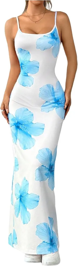 Verdusa Women's Floral Print Vacation Maxi Bodycon Dress Ssummer Long Cami Dress