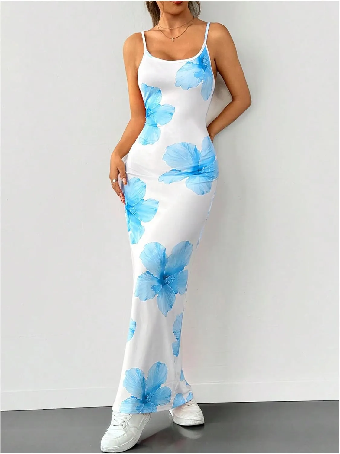 Verdusa Women's Floral Print Vacation Maxi Bodycon Dress Ssummer Long Cami Dress