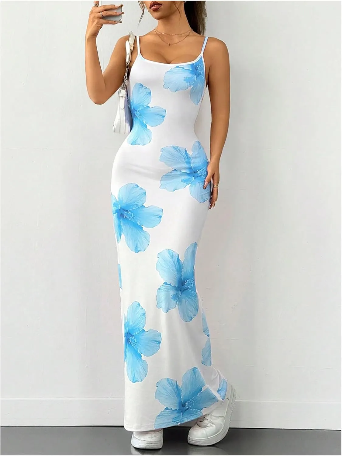 Verdusa Women's Floral Print Vacation Maxi Bodycon Dress Ssummer Long Cami Dress