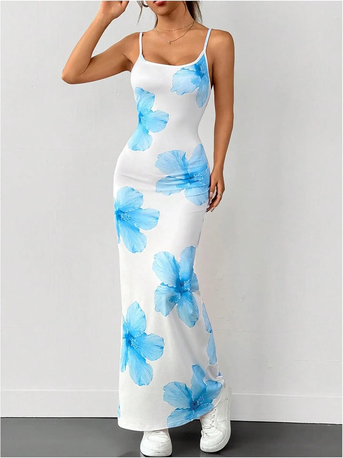 Verdusa Women's Floral Print Vacation Maxi Bodycon Dress Ssummer Long Cami Dress