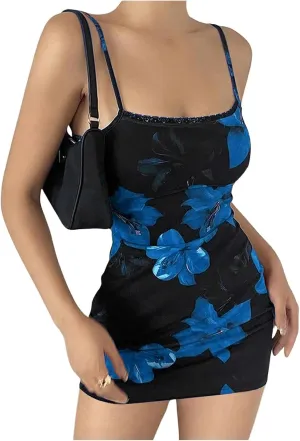 Verdusa Women's Floral Y2K Mini Dress Vintage Flower Sundress Cami Short Bodycon Going Out Dresses