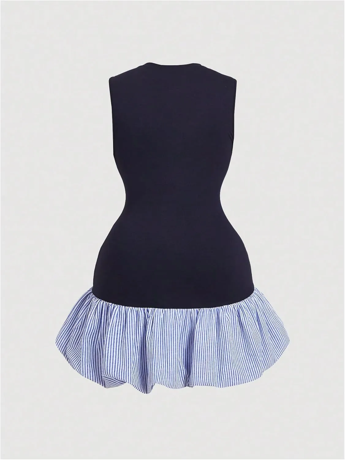 Verdusa Women's Plus Size Striped Drop Waist Mini Bubble Dress Y2k Flared Ruffle Tank Dresses