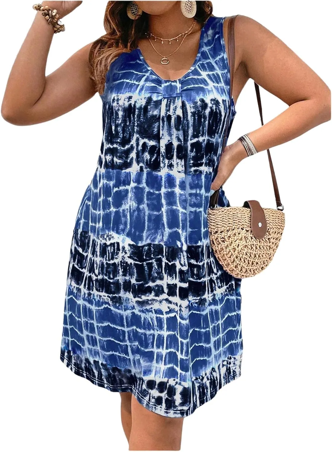 Verdusa Women's Plus Size Tie Dye Spaghetti Strap Midi Dress Backless Summer Dresses