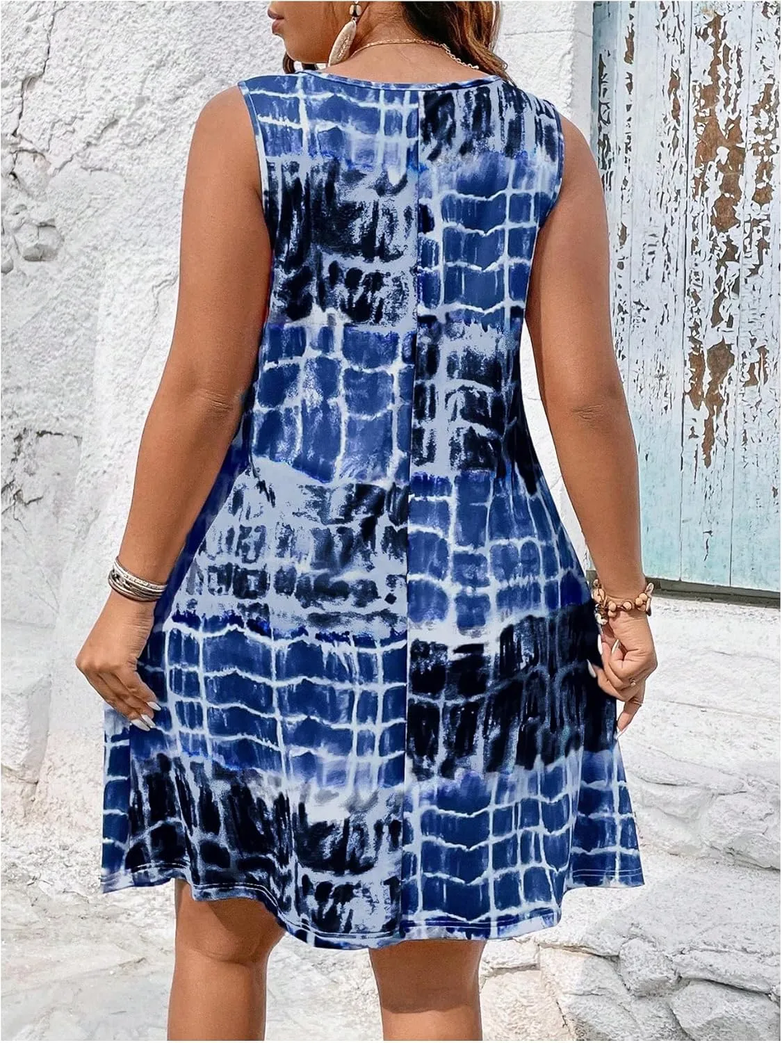 Verdusa Women's Plus Size Tie Dye Spaghetti Strap Midi Dress Backless Summer Dresses