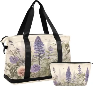 Vintage Lavender Sports Gym Bag with Waterproof Dry Wet Pocket, Travel Duffel Bag for Women MenWorkout Bag Fits Yoga, Swimming