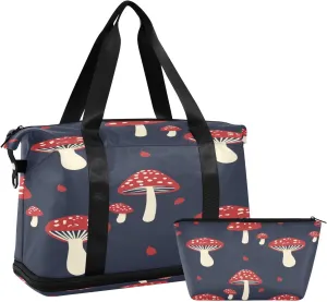 Vintage Mushroom2 Sports Gym Bag with Waterproof Dry Wet Pocket, Travel Duffel Bag for Women MenWorkout Bag Fits Yoga, Swimming