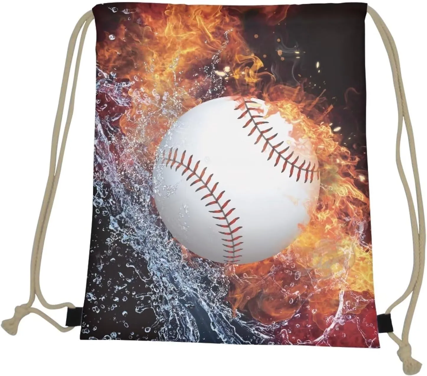 Water Fire Baseball Bag for Men Drawstring Backpack Foldable String Bag Sackpack Sports Gym Bags for Hiking Shopping Swimming