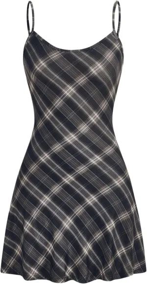 WDIRARA Women's Plaid Spaghetti Strap Cami Dress Sleeveless Flared Hem Mini Dress