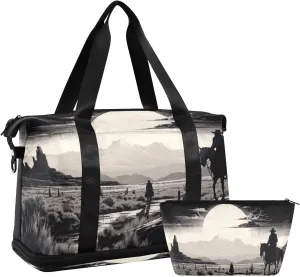 Western Cowboy Sports Gym Bag with Waterproof Dry Wet Pocket, Travel Duffel Bag for Women MenWorkout Bag Fits Yoga, Swimming