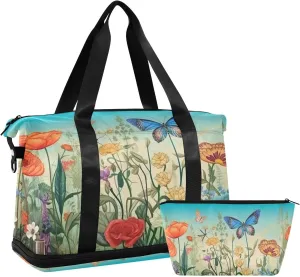 Wildflowers22 Sports Gym Bag with Waterproof Dry Wet Pocket, Travel Duffel Bag for Women MenWorkout Bag Fits Yoga, Swimming