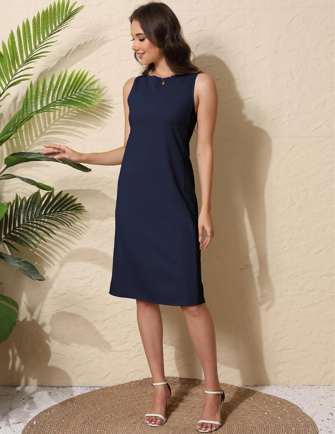 Women Business Wrap Midi Dress, 2025 Summer Sleeveless A-line Slimming Work Pencil Skirt