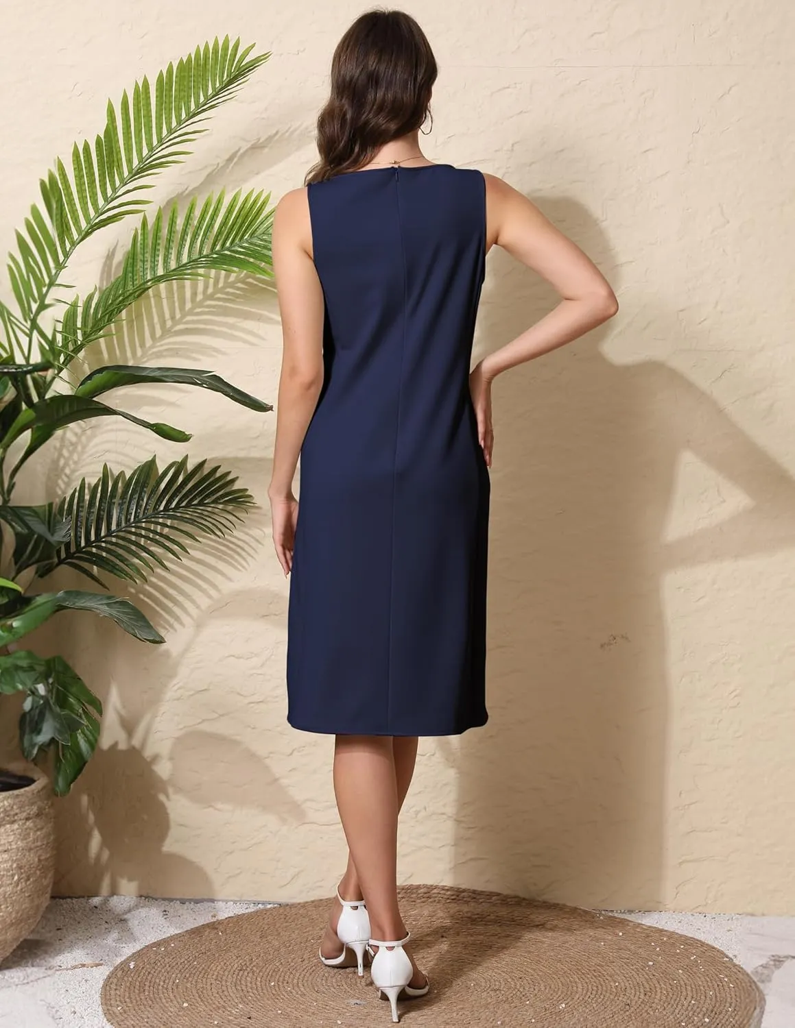 Women Business Wrap Midi Dress, 2025 Summer Sleeveless A-line Slimming Work Pencil Skirt