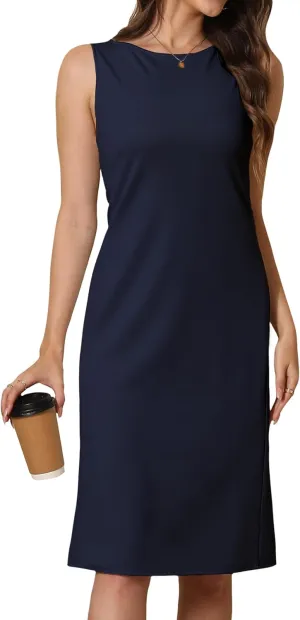 Women Business Wrap Midi Dress, 2025 Summer Sleeveless A-line Slimming Work Pencil Skirt