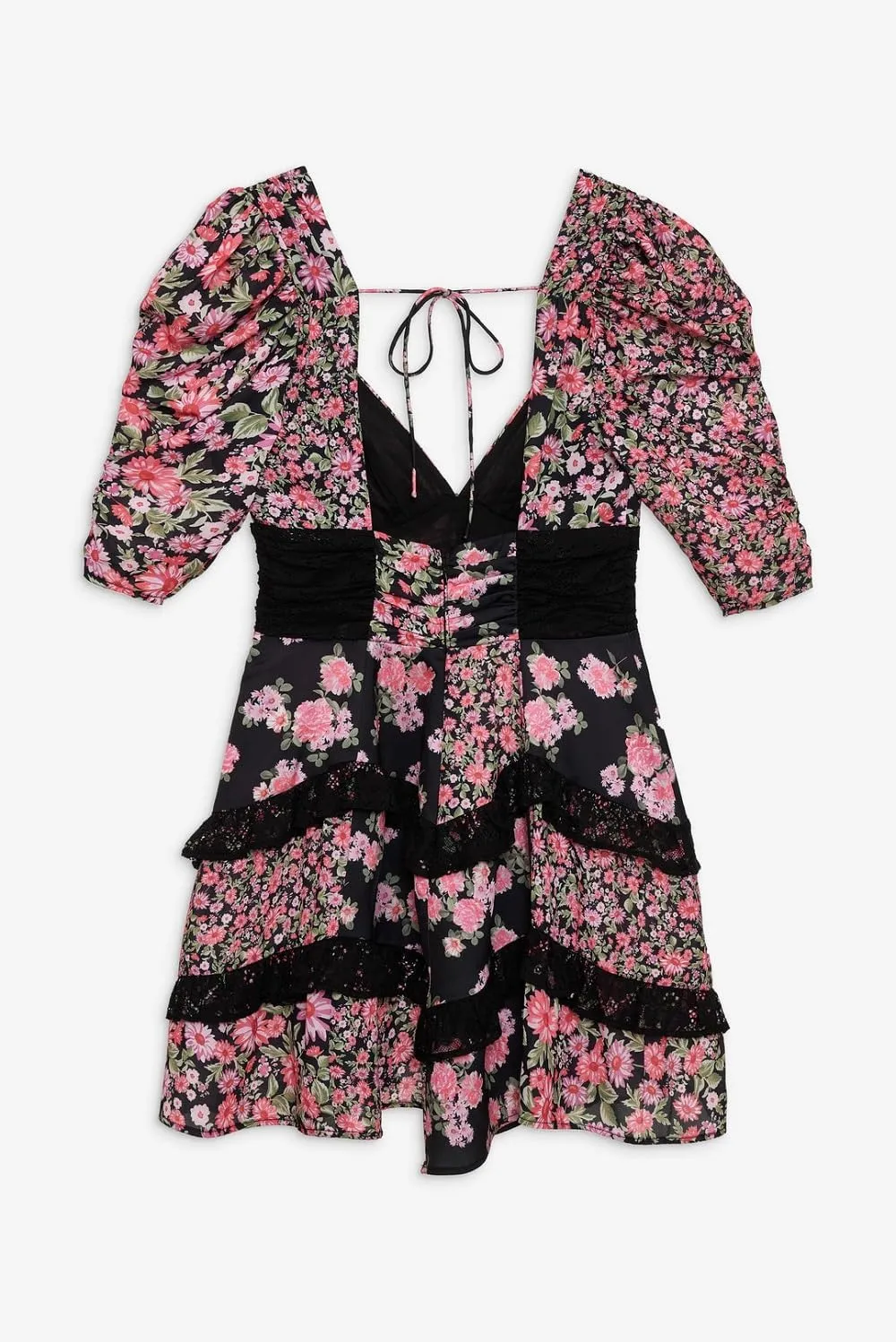 Women Floral Puff Sleeve Mini Dress Boho Ruffle A Line Babydoll Dress Cute Graphic Backless Summer Sundress