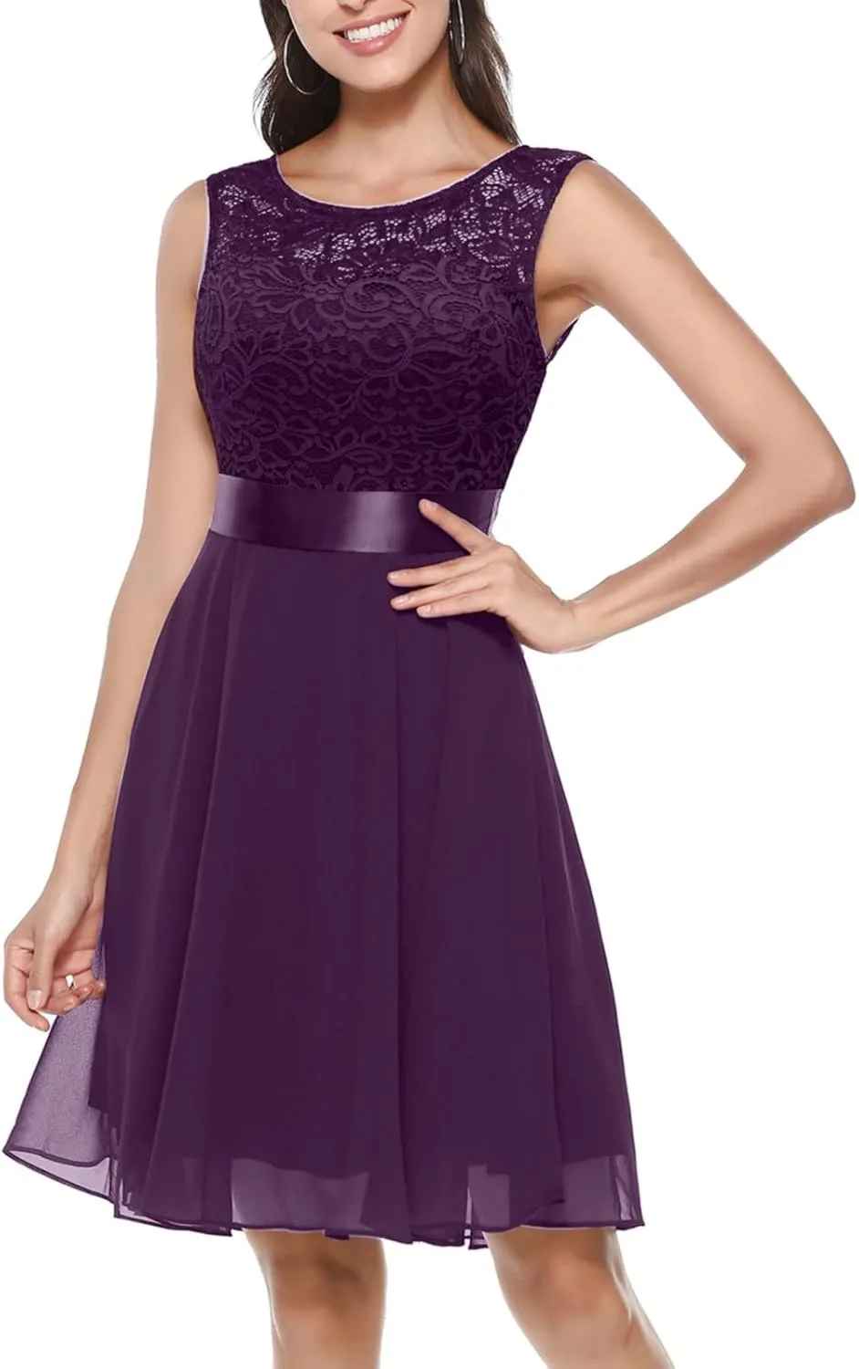 Women Mesh Floral Embroidery Cocktail Dress Sleevelesss Crewneck Flared a Line Midi Dress Wedding Prom Evening Dress