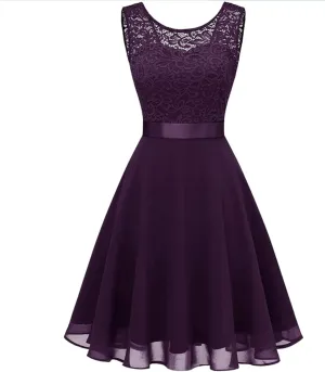 Women Mesh Floral Embroidery Cocktail Dress Sleevelesss Crewneck Flared a Line Midi Dress Wedding Prom Evening Dress