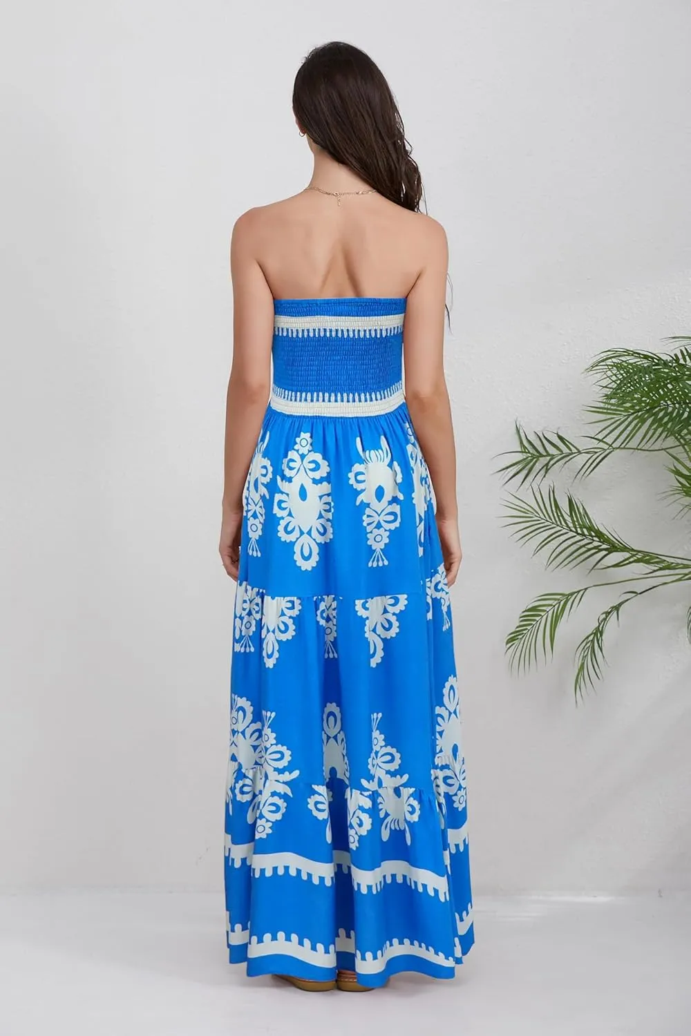 Women Strapless A Line Maxi Dress Tube Top Backless Casual Summer Dress