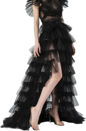 Women Tulle Tutu Long Skirts Party Prom Detachable Bandage Mesh Maxi Dress Overskirt Overlay Long Bridal Skirt