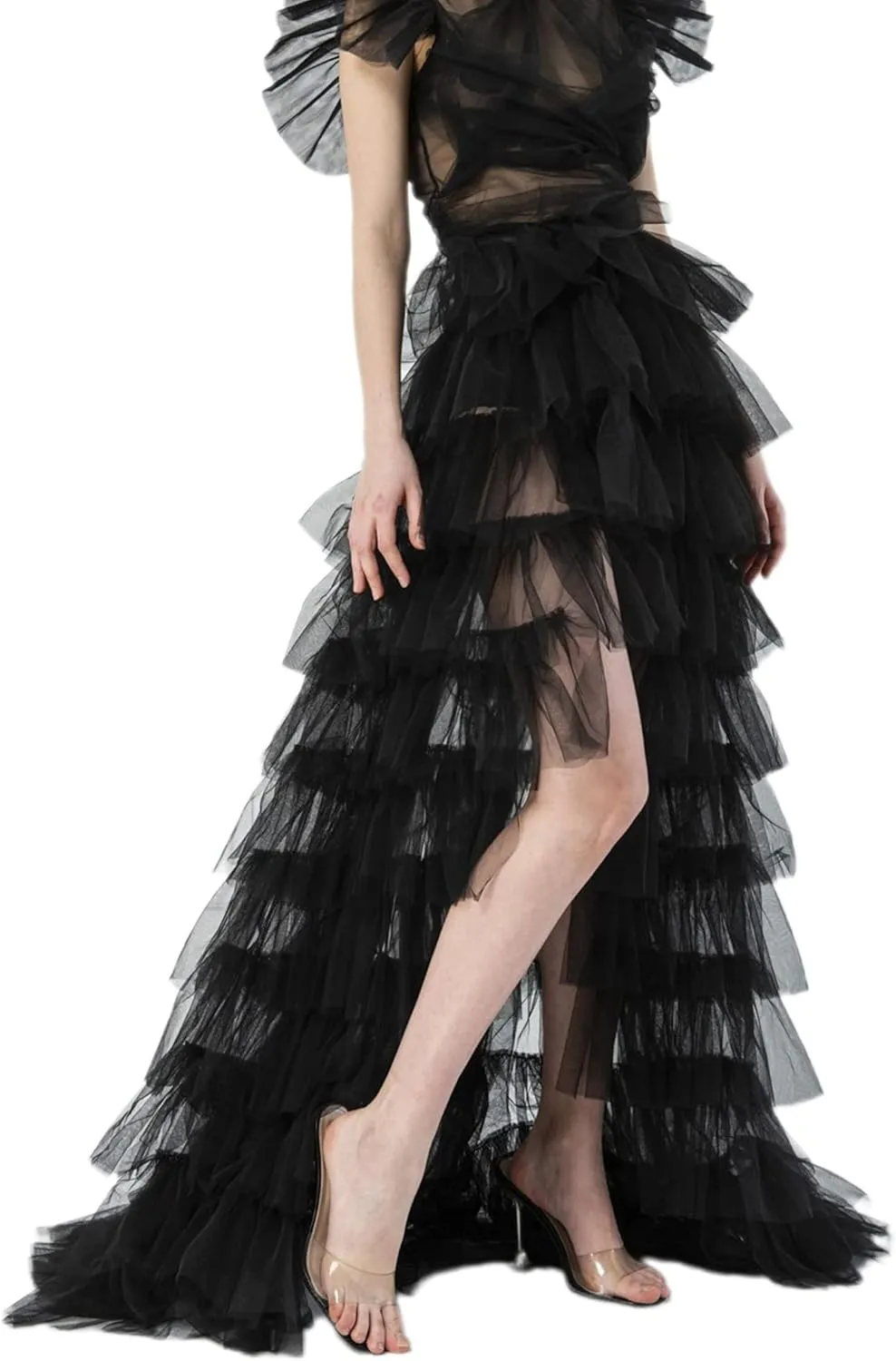 Women Tulle Tutu Long Skirts Party Prom Detachable Bandage Mesh Maxi Dress Overskirt Overlay Long Bridal Skirt