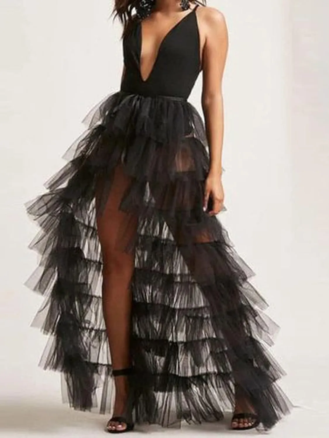Women Tulle Tutu Long Skirts Party Prom Detachable Bandage Mesh Maxi Dress Overskirt Overlay Long Bridal Skirt