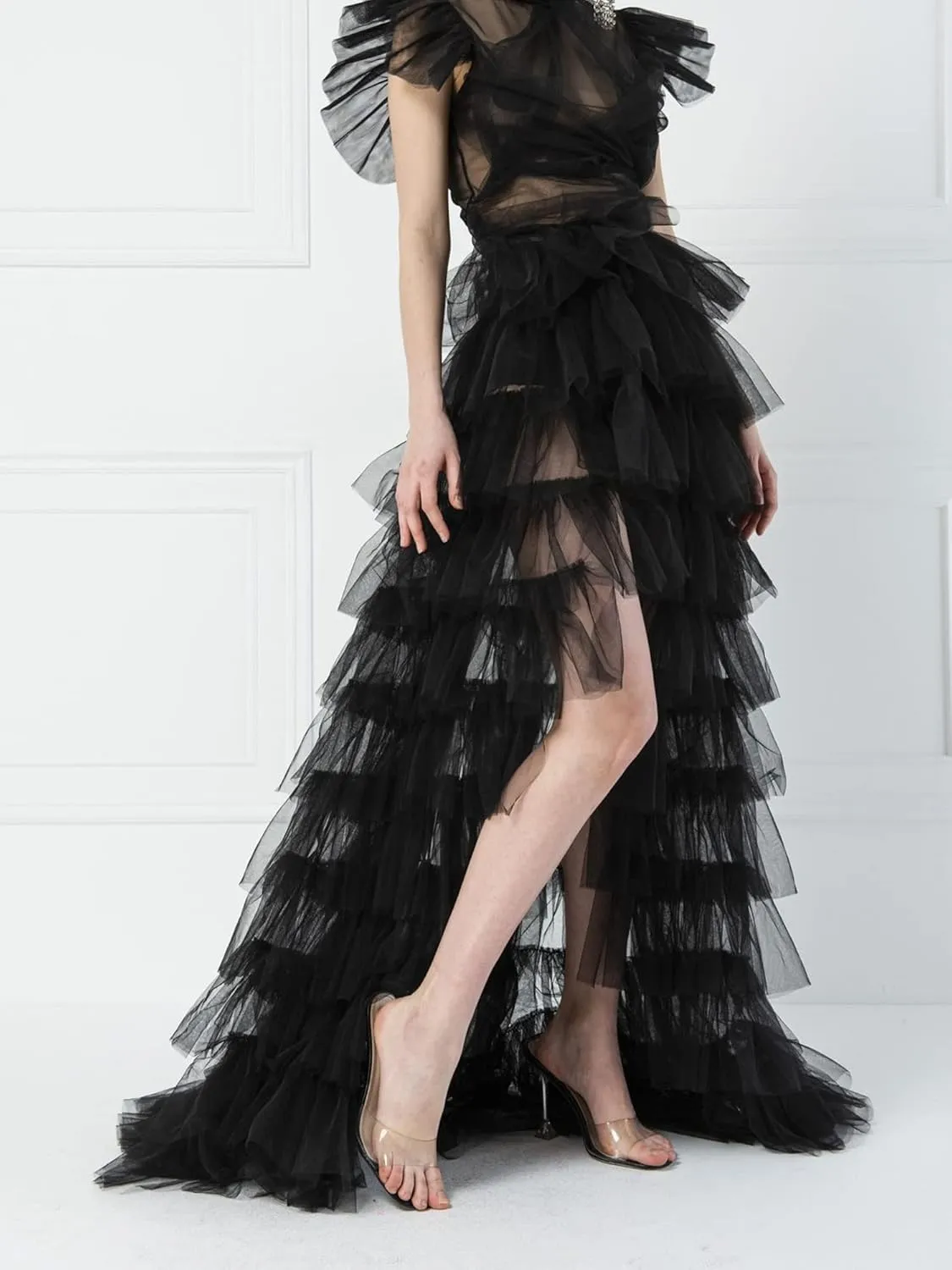 Women Tulle Tutu Long Skirts Party Prom Detachable Bandage Mesh Maxi Dress Overskirt Overlay Long Bridal Skirt