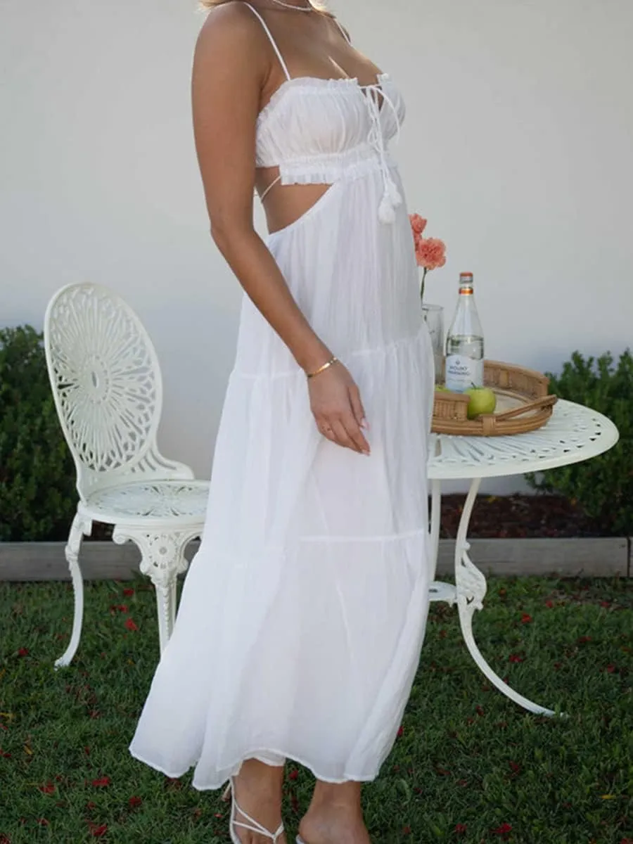 Women Y2k Bodycon Long Maxi Dress Spaghetti Strap Cutout Backless Clubwear