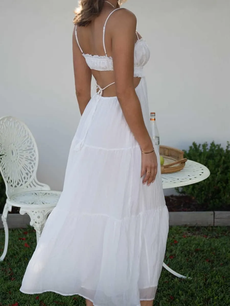 Women Y2k Bodycon Long Maxi Dress Spaghetti Strap Cutout Backless Clubwear