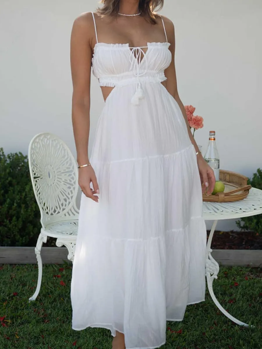 Women Y2k Bodycon Long Maxi Dress Spaghetti Strap Cutout Backless Clubwear