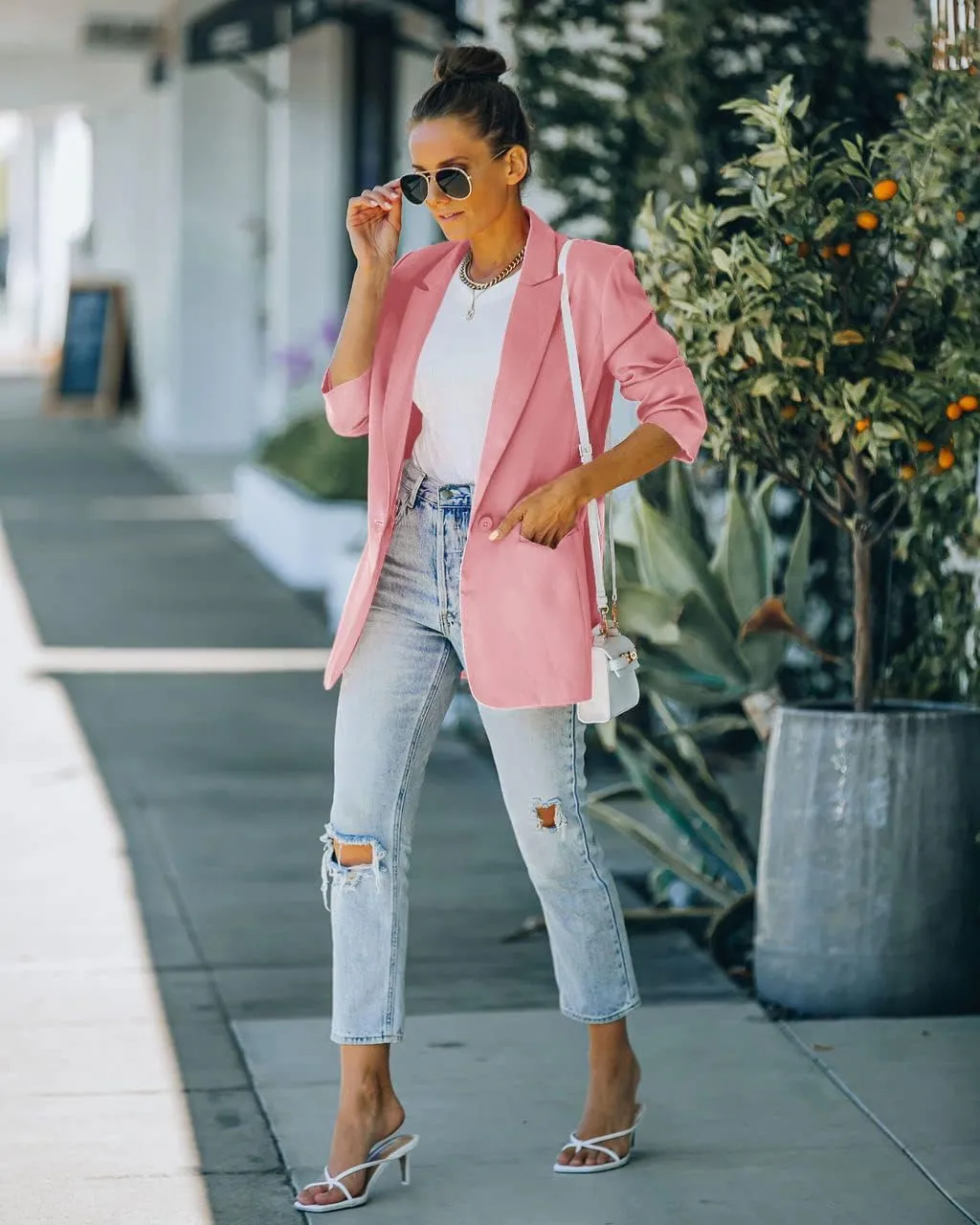 Women's 2 Piece Open Front Long Sleeve Blazer and Solid Short Pants Suit Sets
