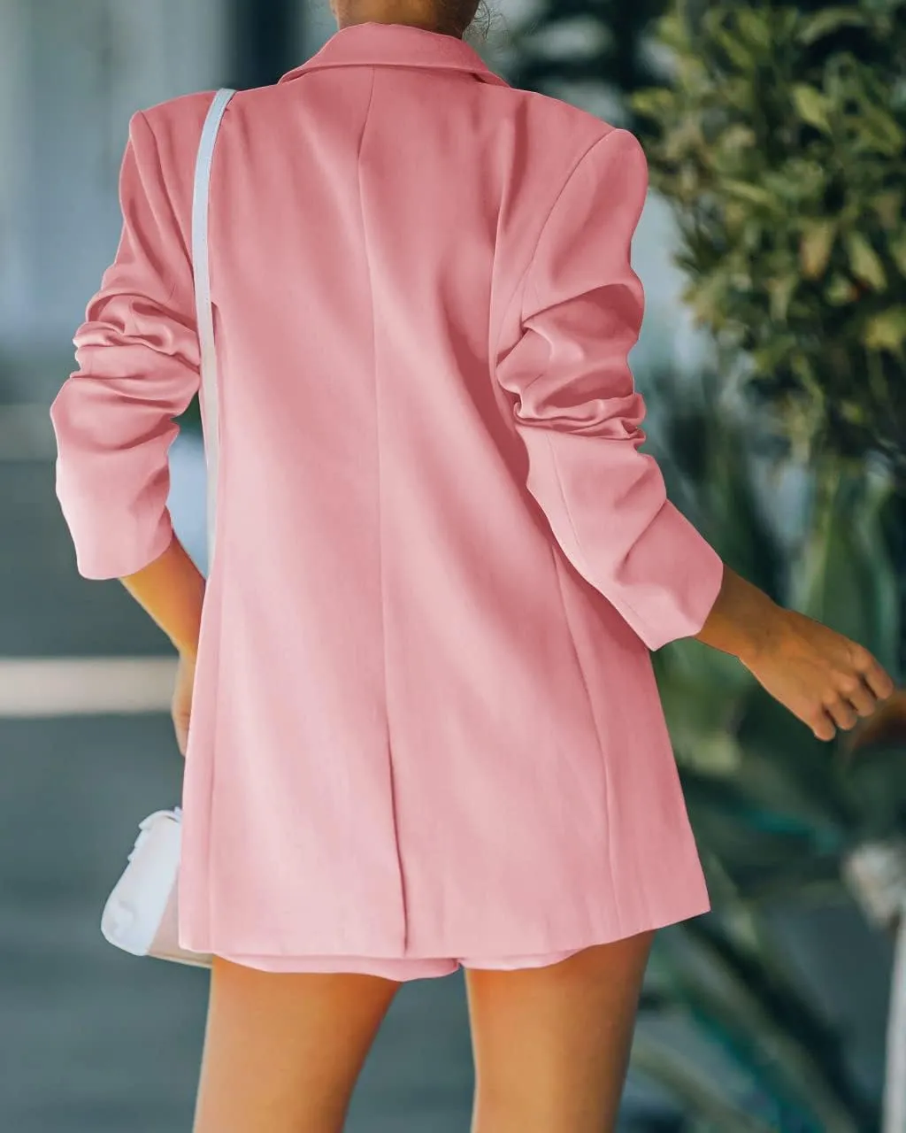 Women's 2 Piece Open Front Long Sleeve Blazer and Solid Short Pants Suit Sets