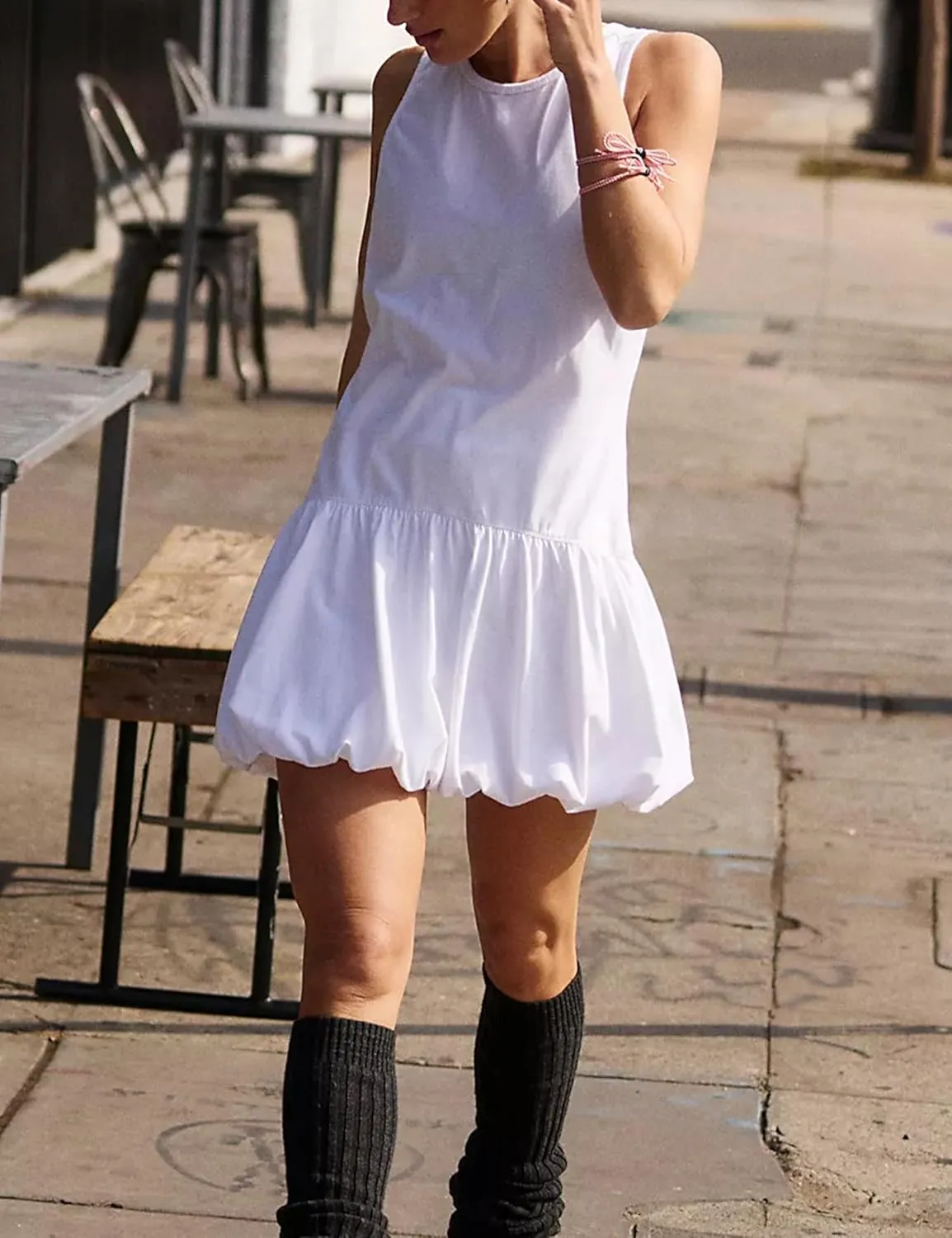 Womens Athletic Sleeveless Dress Crew Neck Sleeveless Tank Dress Hot Shot Bubble Set with Shorts Sundress