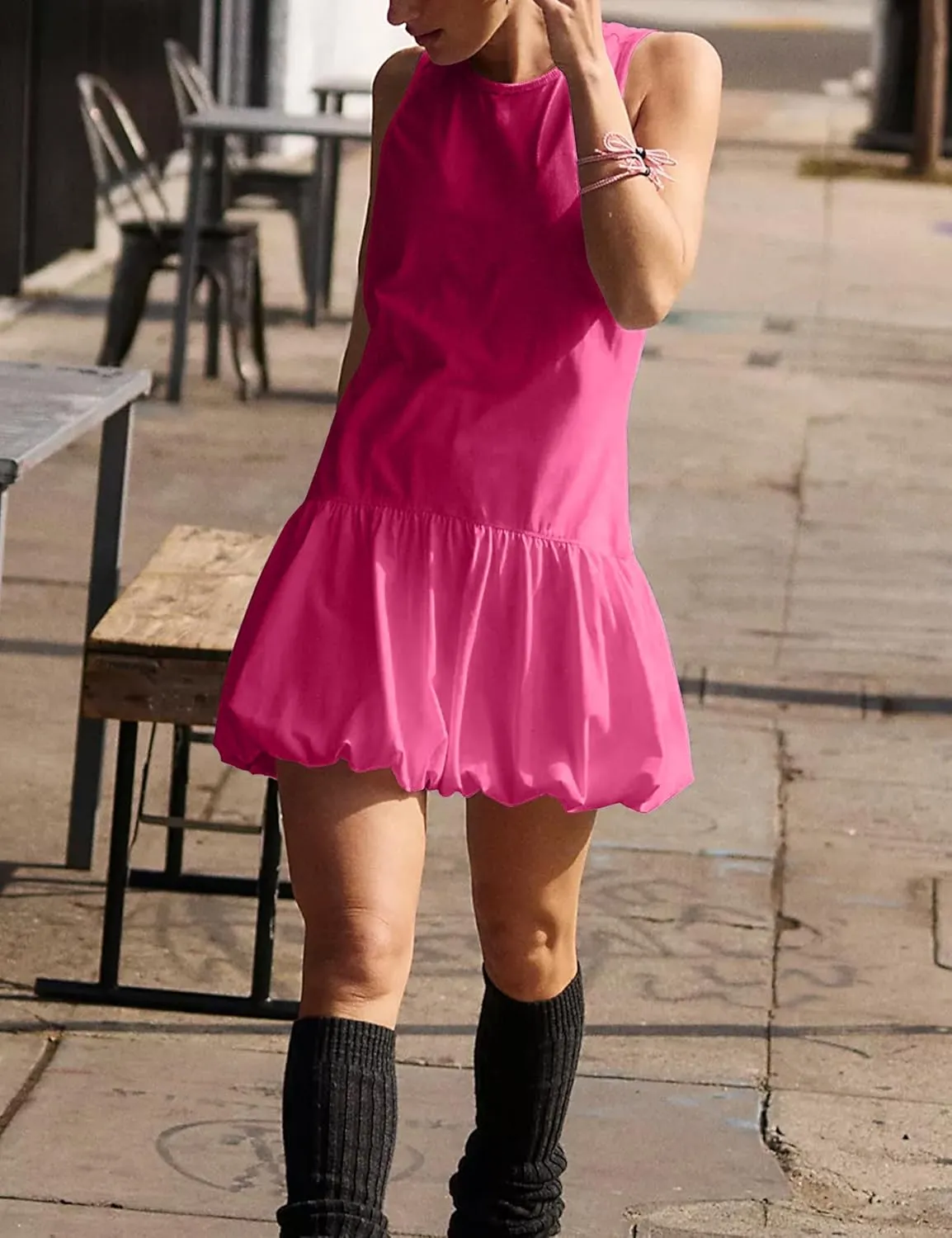 Womens Athletic Sleeveless Dress Crew Neck Sleeveless Tank Dress Hot Shot Bubble Set with Shorts Sundress