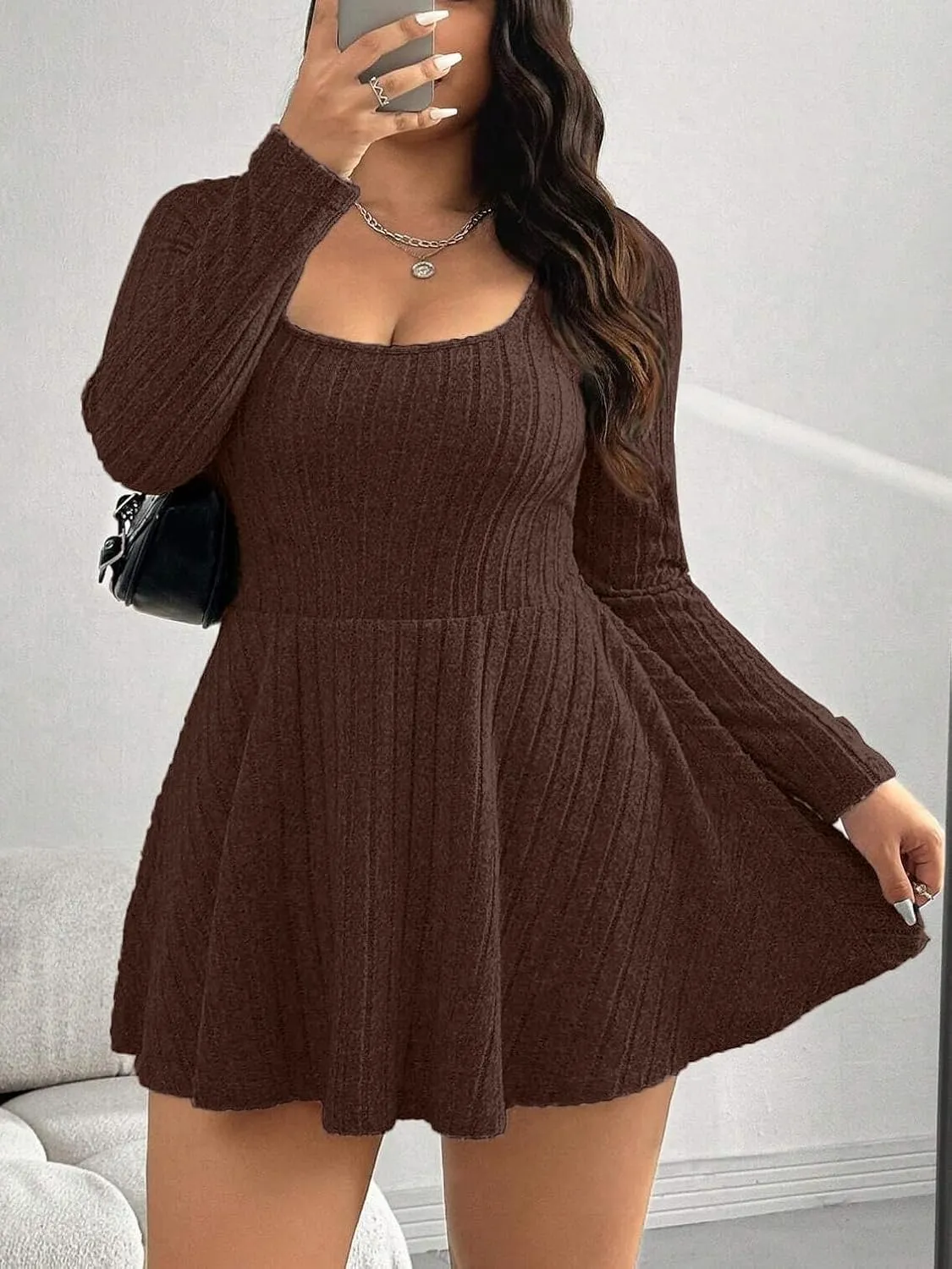 Women's Black Ribbed Knit Off-Shoulder Sweater Dress Have Pockets Casual Sportswear