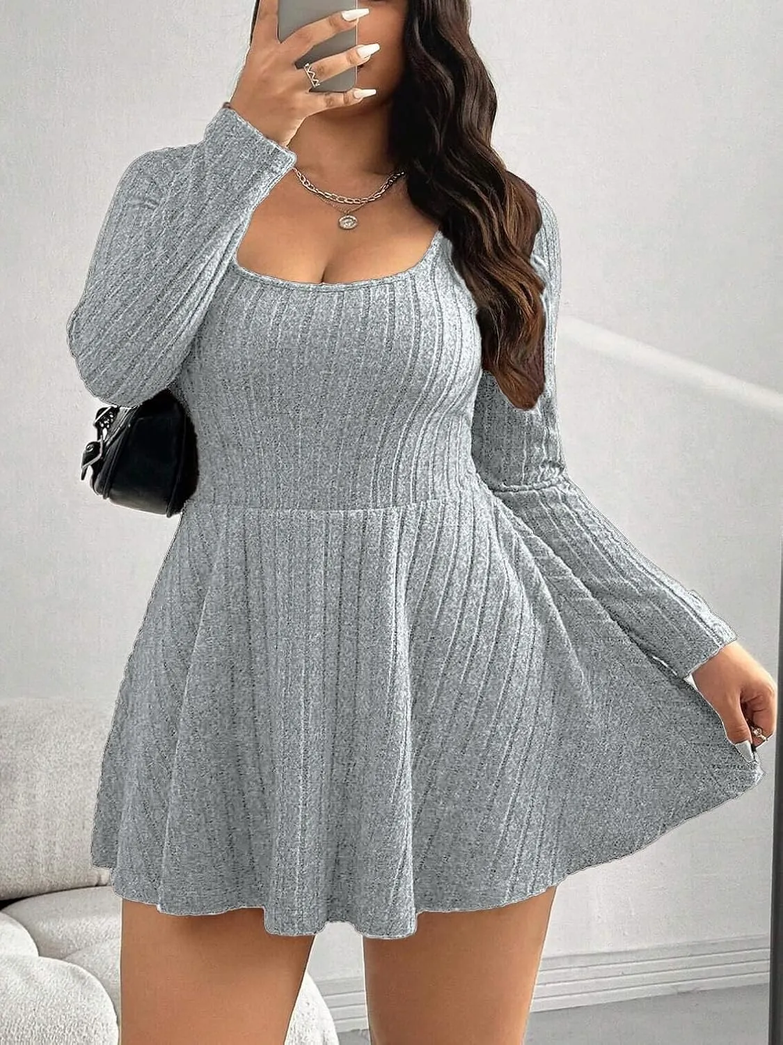 Women's Black Ribbed Knit Off-Shoulder Sweater Dress Have Pockets Casual Sportswear