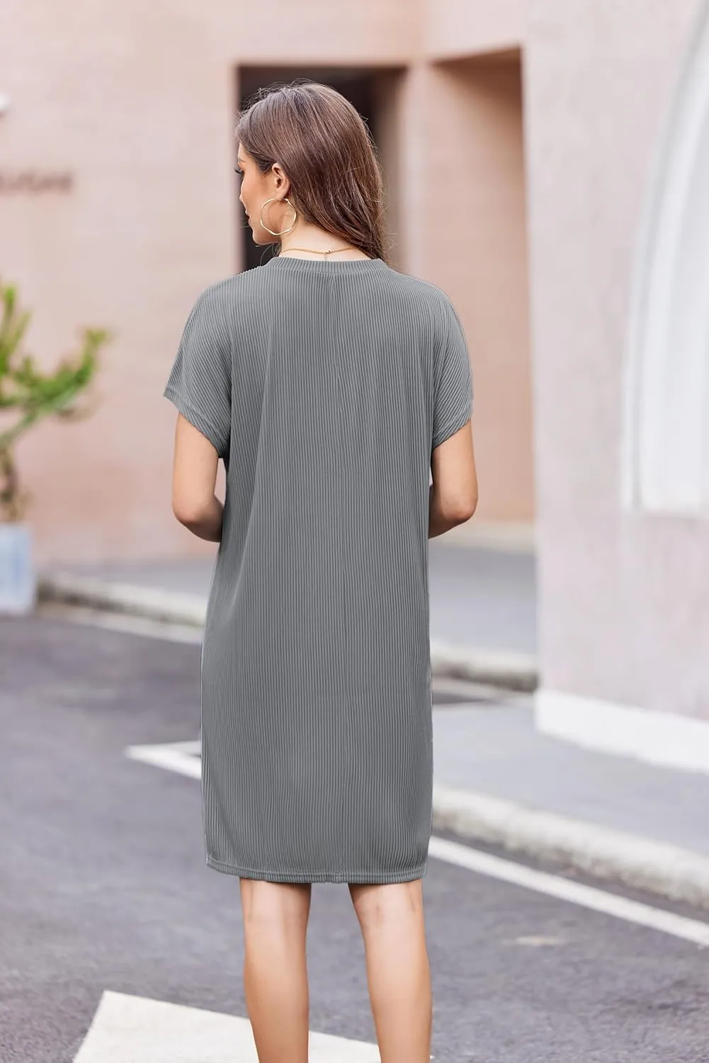 Womens Casual Crewneck Short Sleeve Ribbed Mini Tshirt Dress Fashion Slim Spring and Summer Dresses